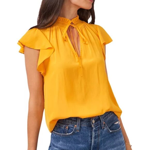 1. State Tops - NWT 1.STATE Flutter Sleeve Split Neck Top